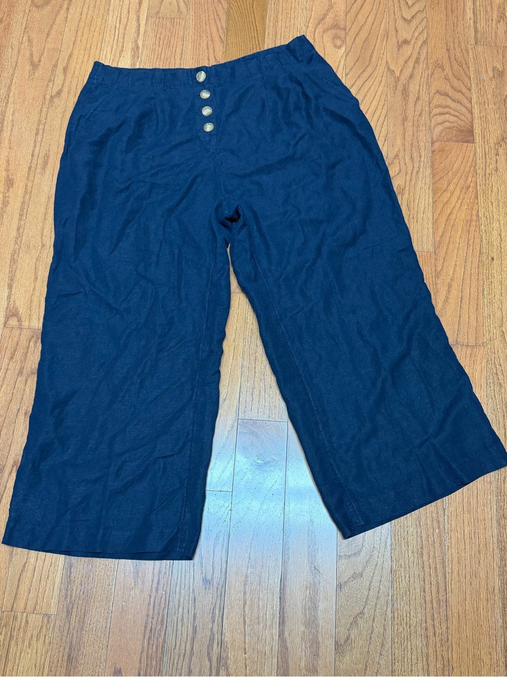 Loft Women’s Linen Blend Button Front Wide Leg Navy Pants Size Large